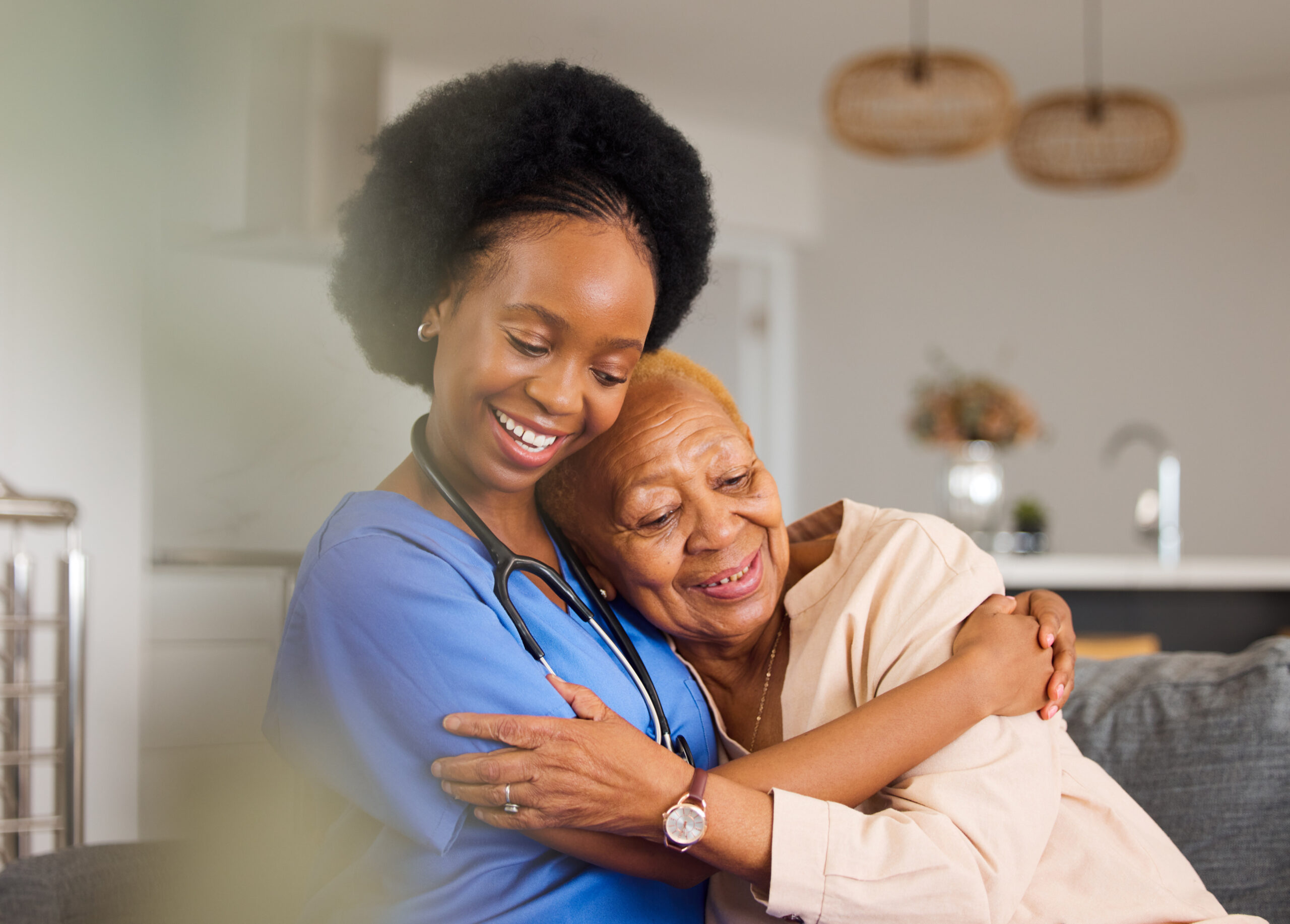 black people hug nurse elderly care support trust healthcare old