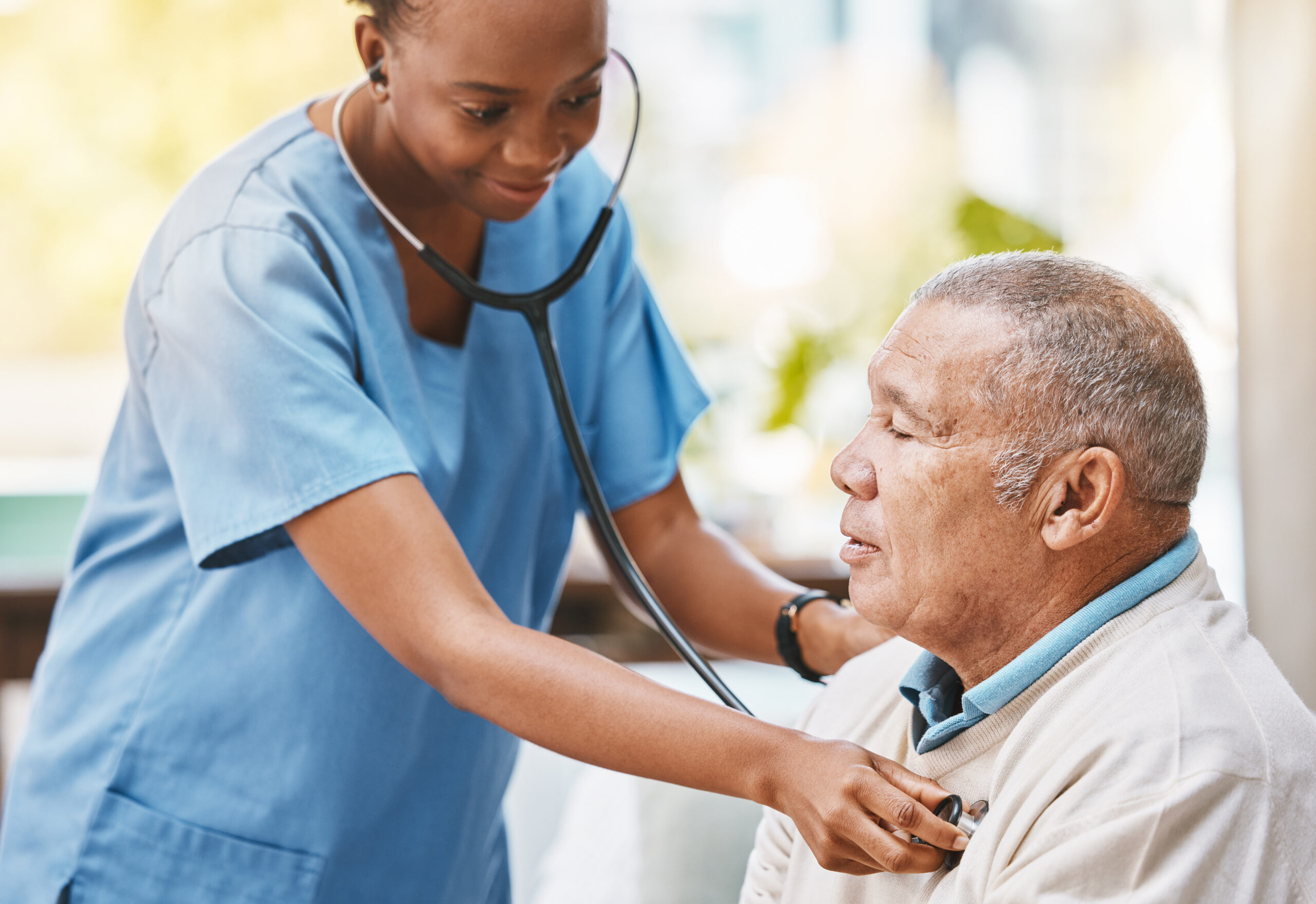 nurse senior patient stethoscope healthcare service